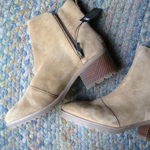 Sorel Women's Tan Cate NL3380-224 Suede Side Zip Block Heel Ankle Bootie Sz 10